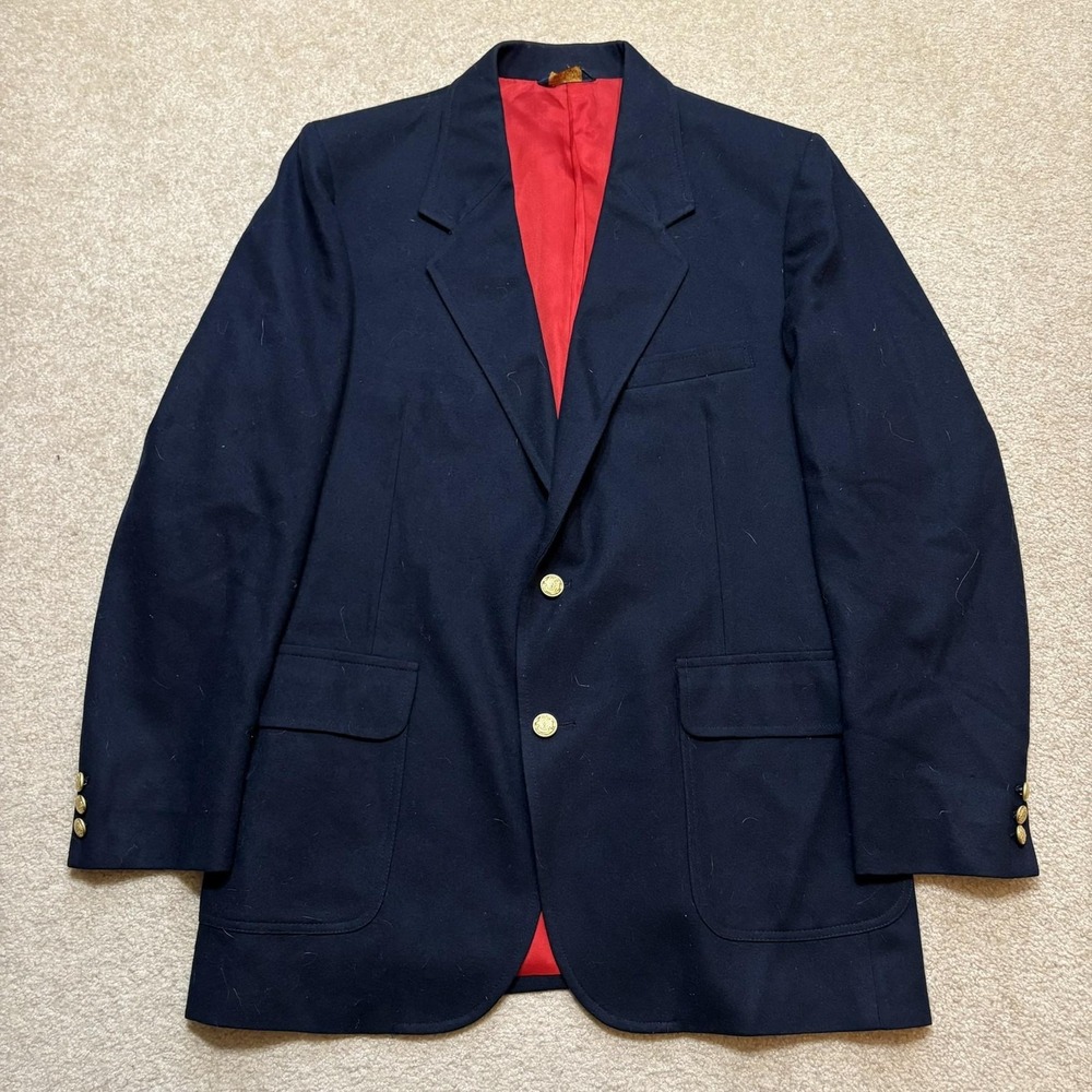 Vtg Pendleton Blazer Mens 44 Long Blue Wool Gold Button Navy Sport Coat Made USA